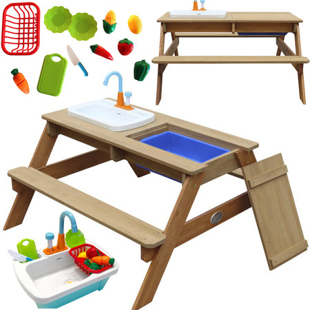 AXI Stół Piknikowy Emily z Ławką i Umywalką na Baterie oraz Pojemnikami na Wodę/Piasek