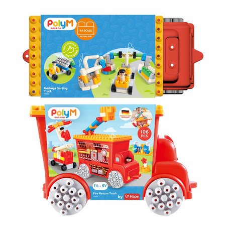 Klocki konstrukcyjne w aucie, Straz pożarna, 106 el., 18m+, PolyM