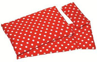 Pościel do łóżeczka dla lalek czerwona w białe groszki 3 el. Goki