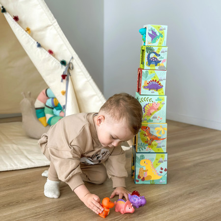 TOOKY TOY Drewniane Klocki Układanka Edukacyjna + 6 Figurek do zabawy 12 el.