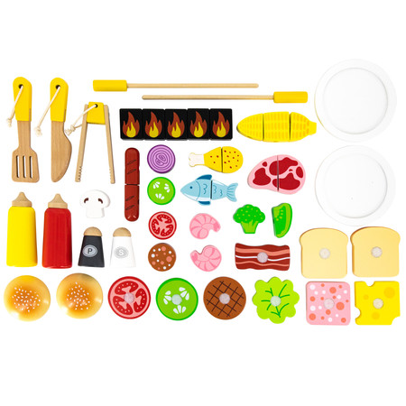 VIGA Duży Drewniany Grill dla Dzieci + 47  Akcesoriów