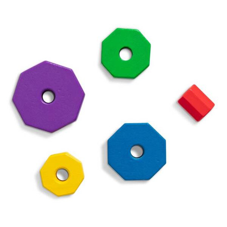 Geometryczna układanka drewniana na palikach pierścienie ośmiokąty prostokąty 21el Melissa & Doug 10567 drewniana zabawka edukacyjna