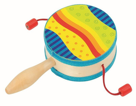Bębenek z rączką i kulkami, Tęcza, 61916 - goki, instrumenty dla dzieci