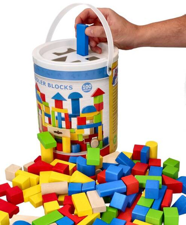 Klocki drewniane w wiaderku z sorterem 100 szt