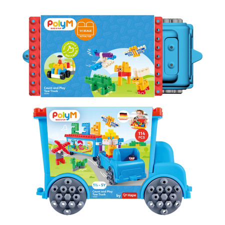 Klocki konstrukcyjne w aucie, Licz i baw się – Laweta, 114 el., 18m+, PolyM