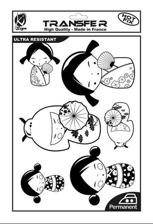 Naprasowanka A4 Czarna Laleczki Kokeshi