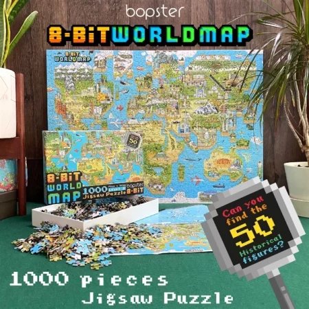 BOPSTER, Puzzle 8-BIT 1000 elem - MAPA ŚWIATA