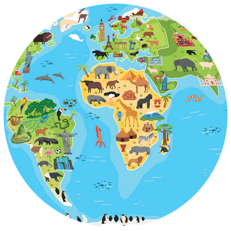 Piłka Balonowa Kontynenty Globus ze zwierzątkami