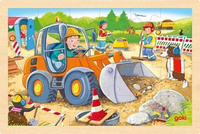 Puzzle z drewna dla najmłodszych 24 el. Koparka na budowie 57411-Goki, zabawki drewniane