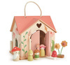 Przenośny, leśny domek z wyposażeniem i laleczkami, Tender Leaf Toys