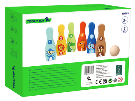 TOOKY TOY Drewniane Kręgle dla Dzieci  6 szt. + Piłka