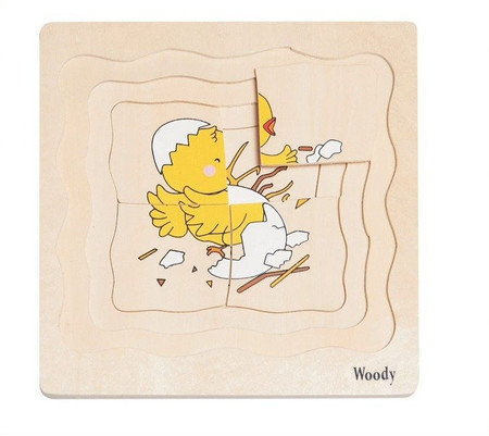 Drewniane puzzle warstwowe - cykl rozwoju kury