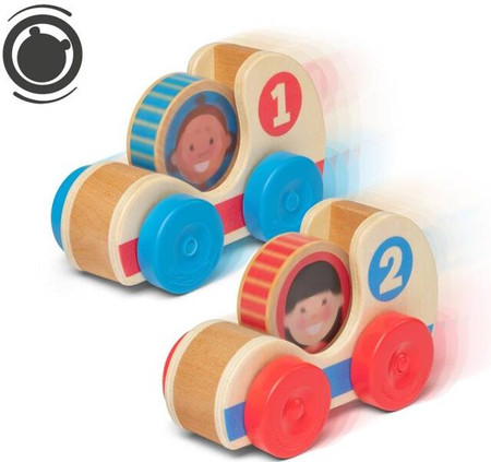 Dwa drewniane samochodziki wyścigowe GO Tots Melissa and Doug