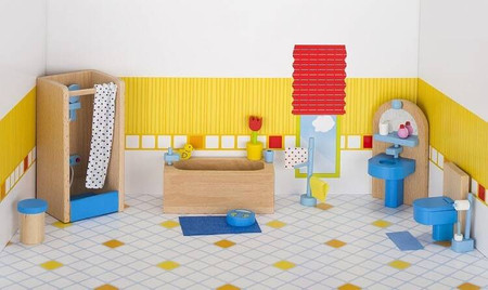 Meble dla lalek, łazienka niebieska, goki