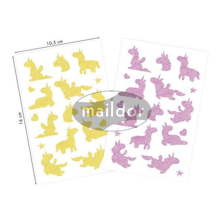 Naklejki brokat. Jednorożce Różowe Żółte