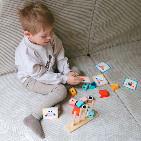 TOOKY TOY Drewniane puzzle sześcienne Układanka na palikach Krab