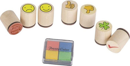 Zestaw stempli w słoiczku Twarze i symbole Goki 15532 pieczątki drewniane