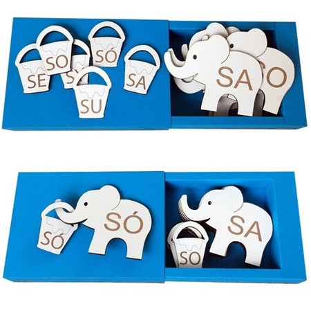 Układanka Dopasowywanie sylab z S - Słonik i wiaderko