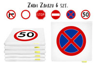 Poduszki kwadratowe ekoskóra Znaki drogowe ZAKAZU 6 szt.