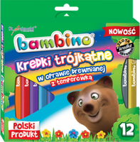 Kredki Bambino w drewnianej oprawie trójkątne z temperówką 12 kolorów