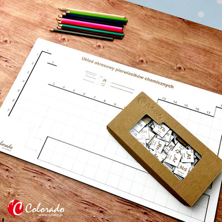 Drewniany układ okresowy pierwiastków chemicznych