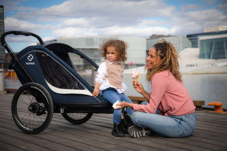 Hamax - Przyczepka rowerowa BREEZE z zestawem do biegania, podwójna - Navy/cream