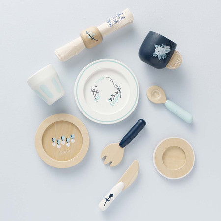 Drewniany zestaw obiadowy, akcesoria kuchenne dla dzieci zabawka Le Toy Van