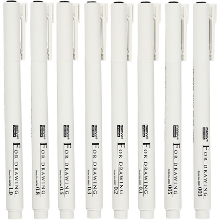 Cienkopisy kreślarskie Czarne 8 szt.