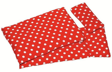 Pościel do łóżeczka dla lalek czerwona w białe groszki 3 el. Goki