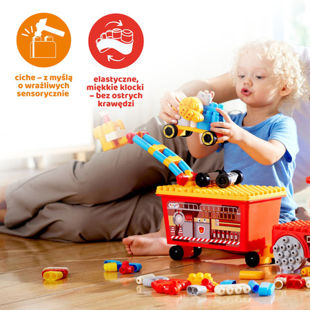 Klocki konstrukcyjne w aucie, Straz pożarna, 106 el., 18m+, PolyM