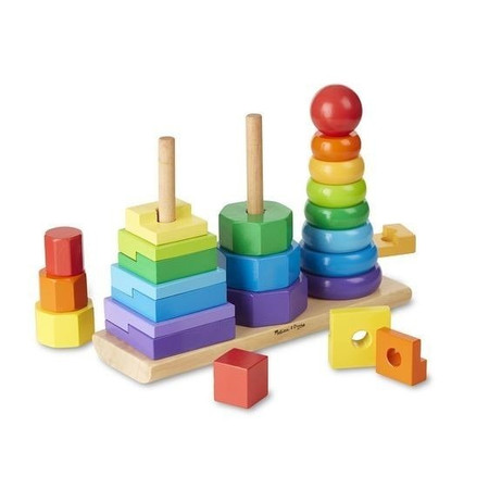 Geometryczna układanka drewniana na palikach pierścienie ośmiokąty prostokąty 21el Melissa & Doug 10567 drewniana zabawka edukacyjna