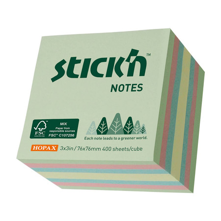 FSC notes kostka 76X76mm, pastel ziel/róż/nieb/żółty, 400 kartek