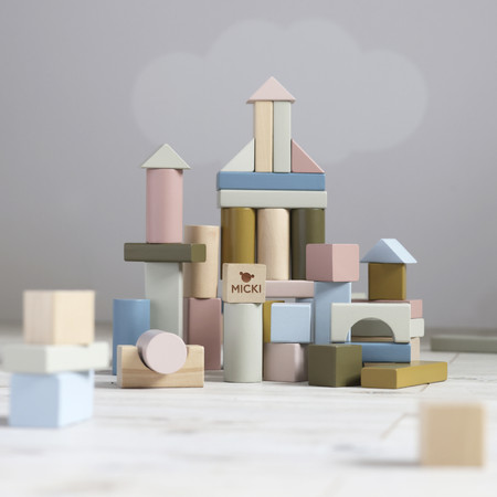 Klocki pastelowe drewniane dla dzieci 60 sztuk zestaw klocków, Micki