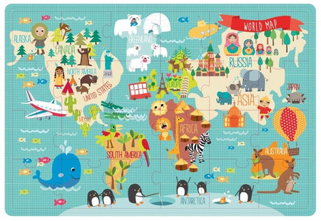 Puzzle podłogowe 24 el. Apli Kids - Mapa świata 3+