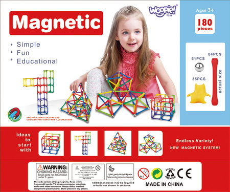 WOOPIE Klocki Magnetyczne Konstrukcyjne Układanka Kreatywna 180 el.