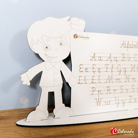 Drewniana tabliczka z polskim alfabetem do postawienia