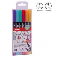 Markery dwustronne Brush Marker Apli - 6 kolorów pastelowych
