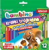 Kredki Bambino w drewnianej oprawie trójkątne z temperówką 12 kolorów