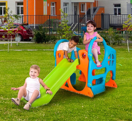 FEBER Duży Plac Zabaw Activity Center Zjeżdżalnia 100 cm Ścianka Wspinaczkowa Kształty