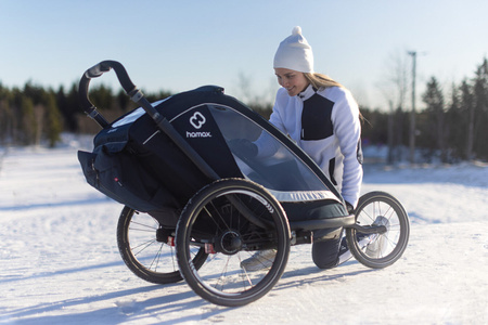 Hamax - Przyczepka rowerowa BREEZE z zestawem do biegania, podwójna - Navy/cream