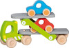 Transporter samochodowy laweta drewniana i 2 autka Goki 55860