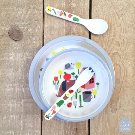 Zestaw naczyń i sztućców dla dziecka, 5 el., Wiejska Sielanka | Maison Petit Jour®