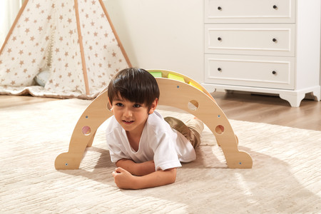 VIGA Drewniany Bujak Mostek 2w1 Huśtawka Tęczowa