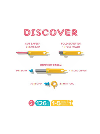 Zestaw narzędzi do konstruowania DIY Makedo - Discover 126 el.