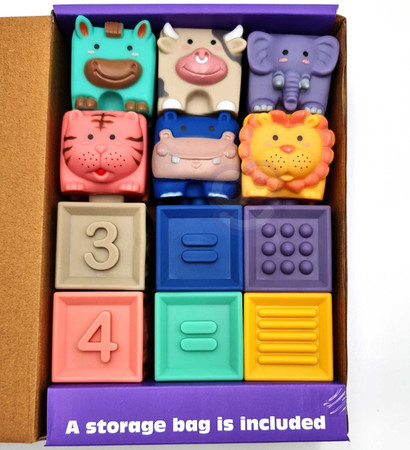 WOOPIE Klocki Sensoryczne Układanka do Ściskania Dźwięk Nauka Liczenia 12 el.