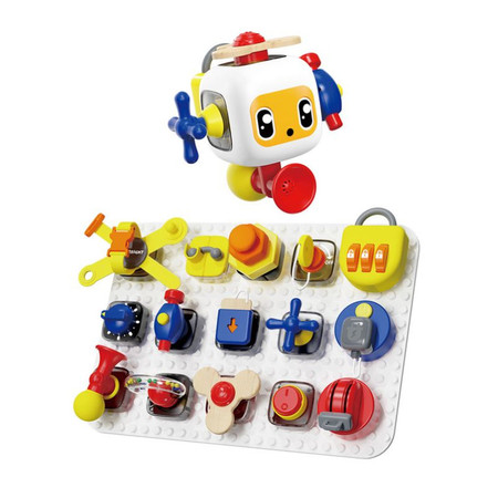 Tablica manipulacyjna z kostką i doczepianymi elementami 12 mies.+ Topbright