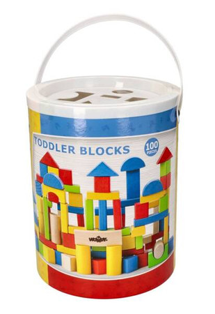 Klocki drewniane w wiaderku z sorterem 100 szt