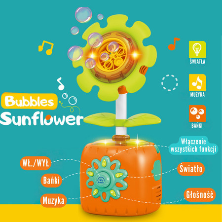 WOOPIE Słonecznikowa Elektryczna Maszyna Do Bąbelków Efekty Świetlne i Dźwiękowe