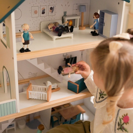 TOOKY TOY Duży Drewniany Domek dla Lalek + Figurki FSC