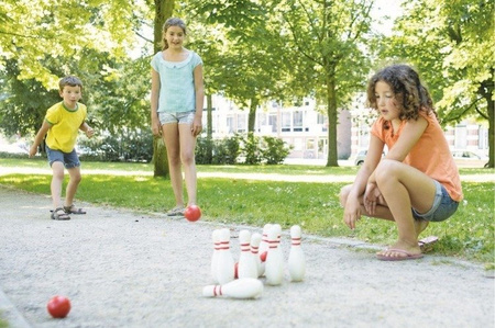 Drewniane kręgle biało-czerwone Buiten Speel